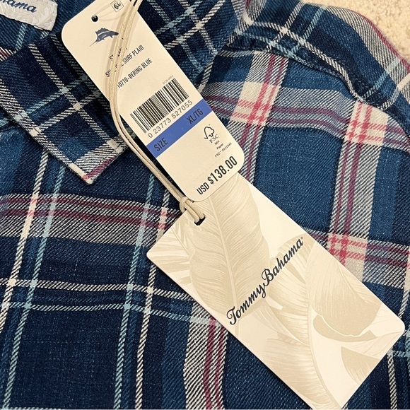 NEW Tommy Bahama Soul Cal Surf Plaid Shirt Men's Size XL Bering Blue Check - Picture 7 of 10